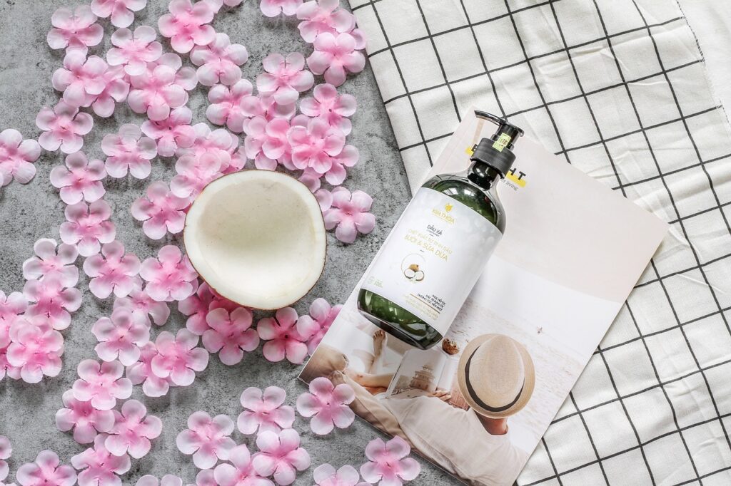 Coconut, bottle, and flower