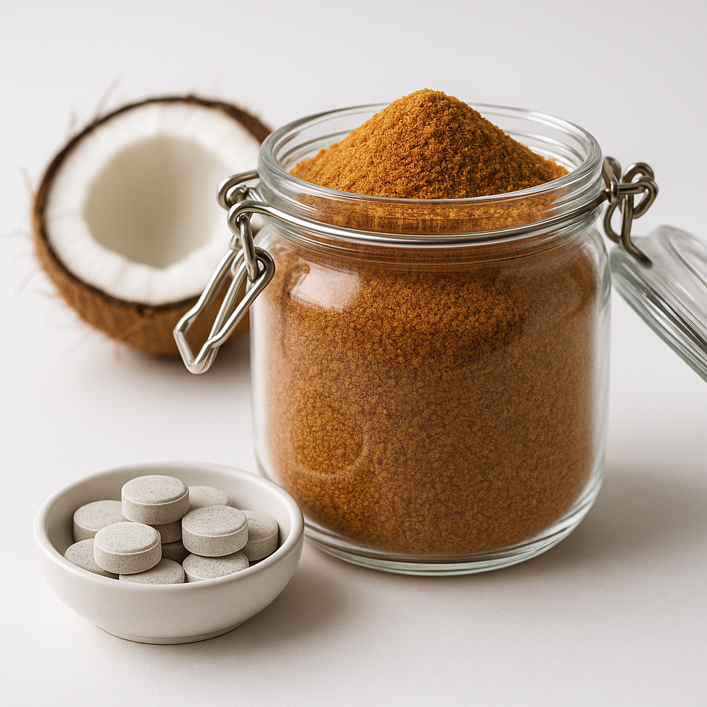 Mineral-mediated pH buffering mechanism in coconut sugar matrices showing pH stabilization