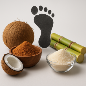 Carbon Footprint of Coconut Sugar vs. Cane Sugar comparison chart showing emissions data