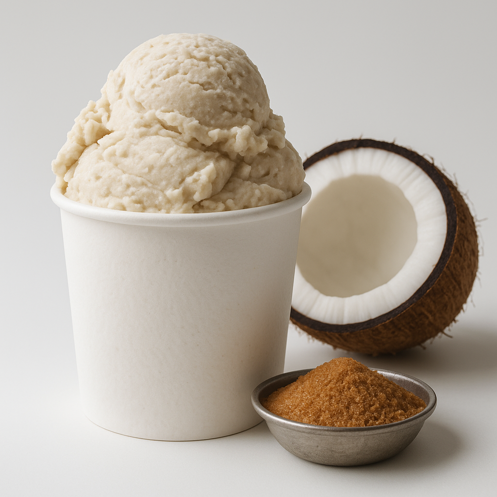 Coconut Sugar in Ice Cream molecular structure affecting freezing point depression and creamy texture