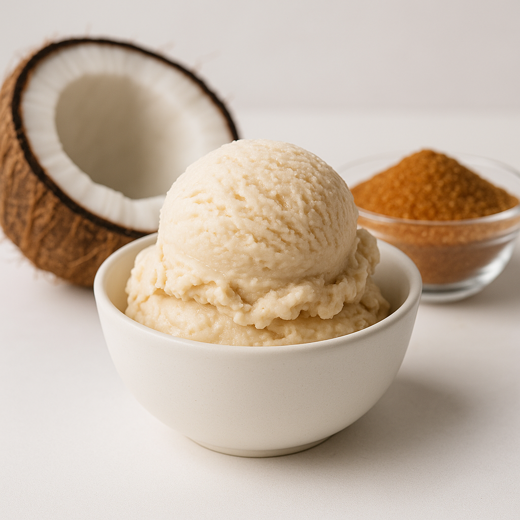 Coconut sugar crystals affecting ice cream texture and freezing point depression during production